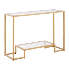 2-Tier Glass Console Table, Modern Rectangle Sofa Side Table with Tempered Glass Top and Iron Legs