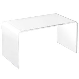 32" Clear Acrylic Coffee Table, 0.5In Thick C-Shape Waterfall End Coffee Table, Multipurpose Lucite Tea Table for Living Room