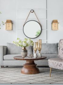 29.5" in On-trend Hanging Round Mirror with Black Framed and with Rope Strap Contemporary Industrial Decor for Bathroom, Bedroom, or Living Space