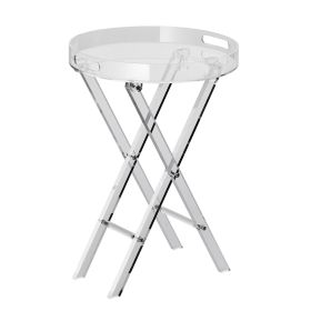 Acrylic Folding Tray Table, Acrylic End Table with Folding X Leg, Clear Acrylic Side Table for Coffee, Drink, Food, Snack used in Living Room, Be